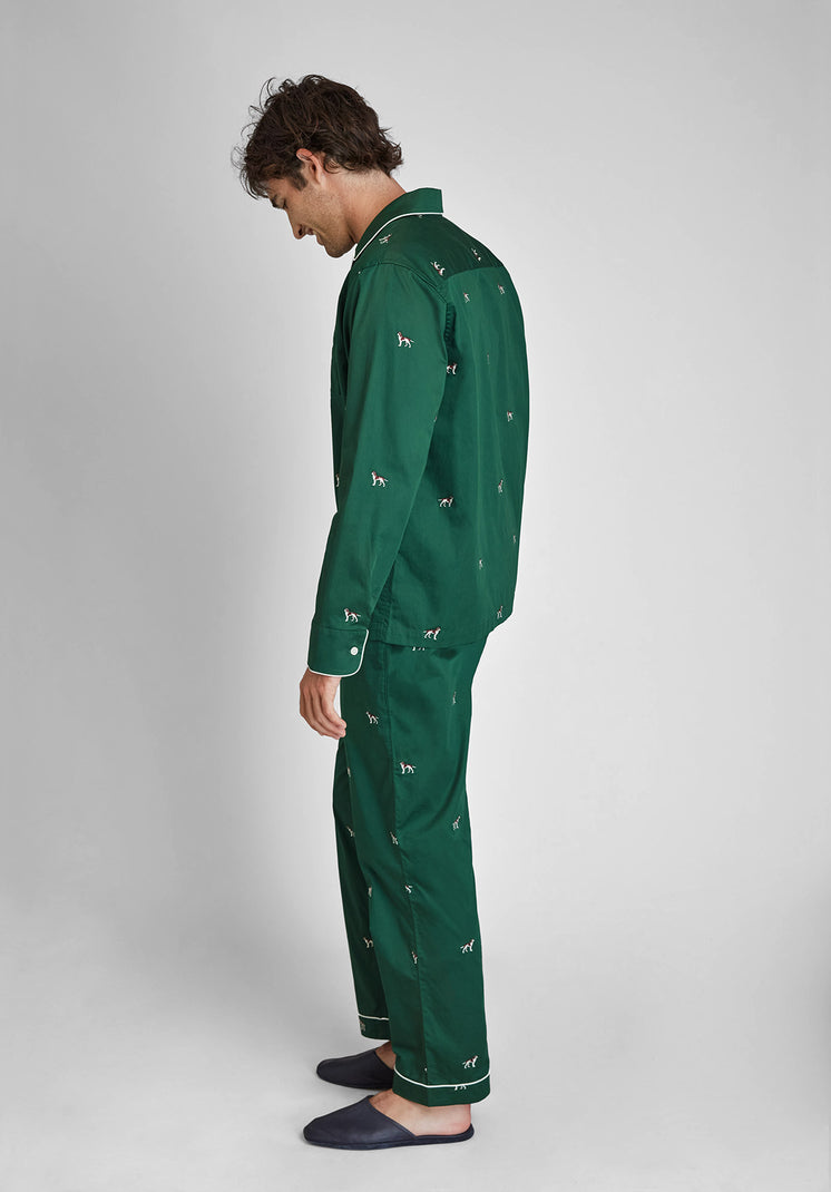 Henry Pajama Set in Embroidered Hounds